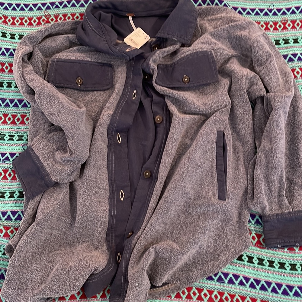 Free People Ruby in Ocean Blue BNWT OVERSIZED slightly distressed S๐ Good! - Picture 5 of 13